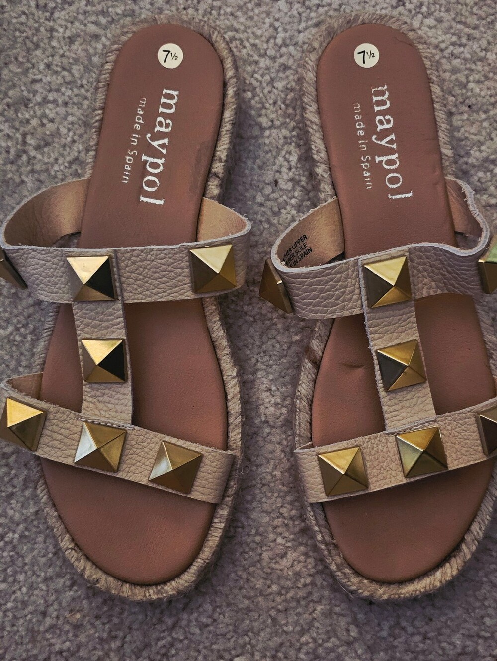 NWOT Maypol Leather Studded Jute Trim Sandals Size 7.5 - Picture 9 of 10